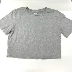 Womens Heather‎ Gray Short Sleeve Cropped Crew Neck T-Shirt Small Basic Tee